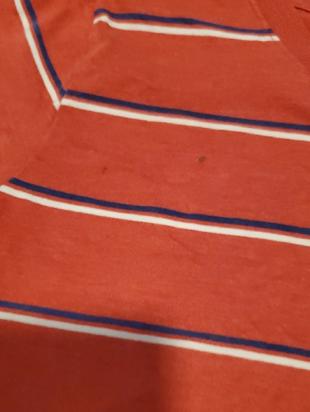 GAP Coral Red Short Sleeve Stripe Tee with Navy & White
